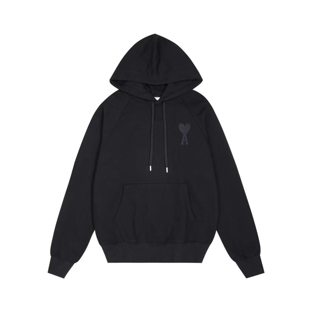 ami Embroidered black hoodie with love